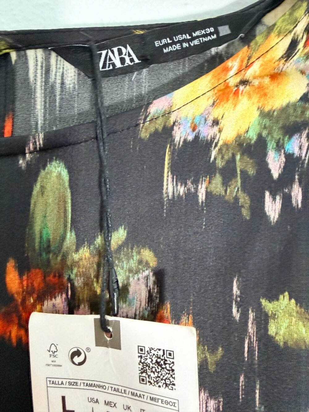 Zara Black Floral Ruffle Tiered Mini Dress Long Sleeve Boho Cottagecore Size L - Picture 5 of 6